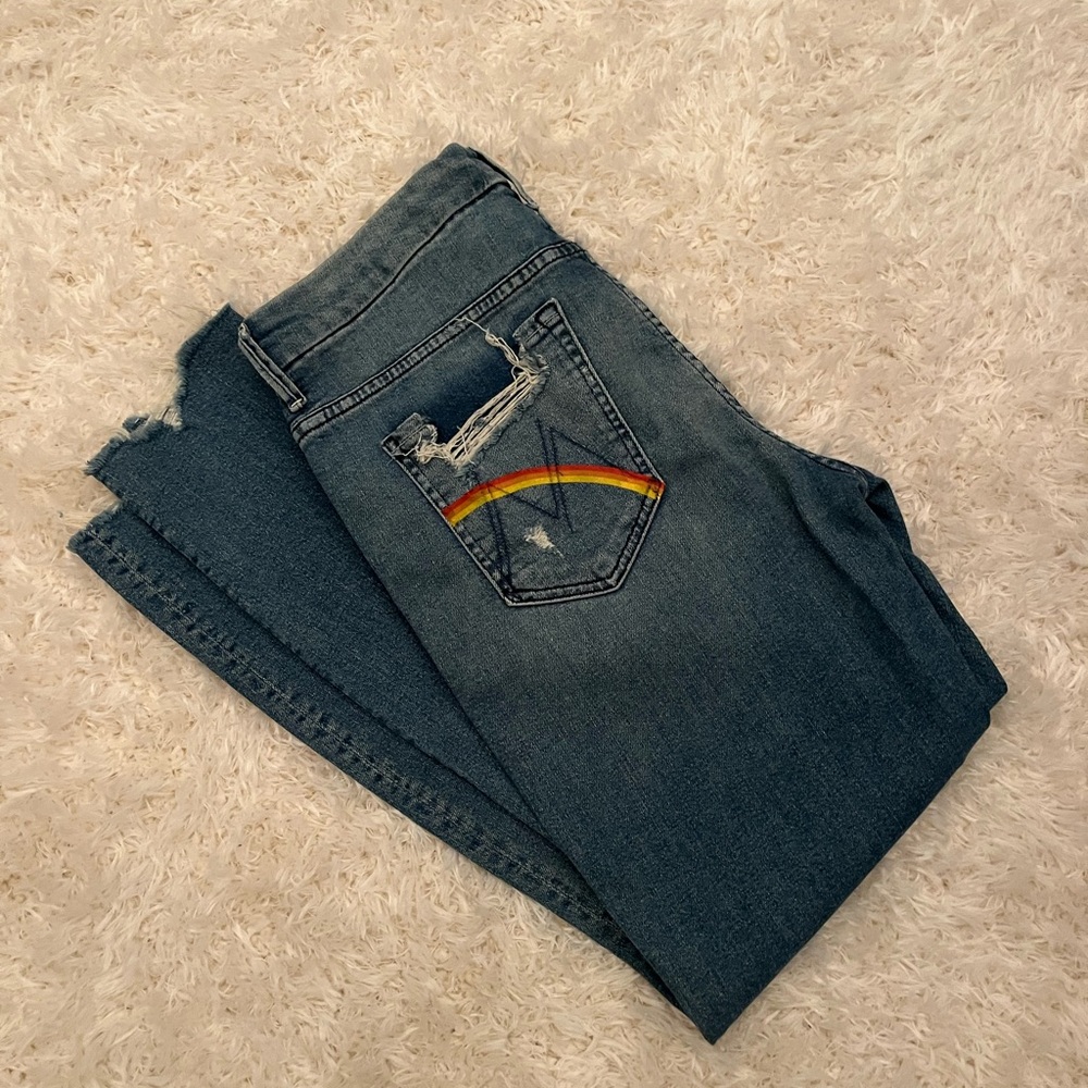 MOTHER Women's Skinny Jeans - Blue with Rainbow Detail
